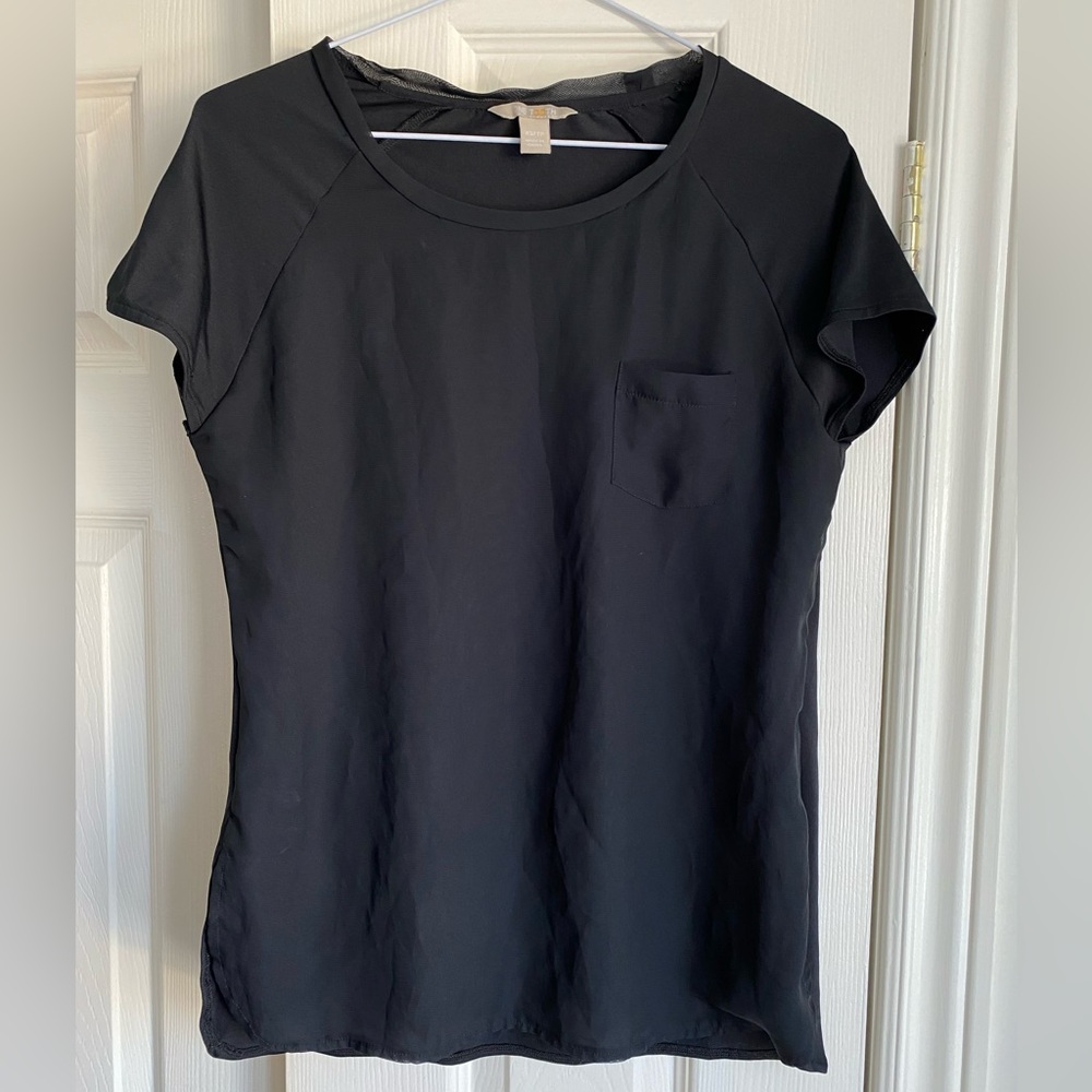 One Tooth Black Top with sheer layer and pocket